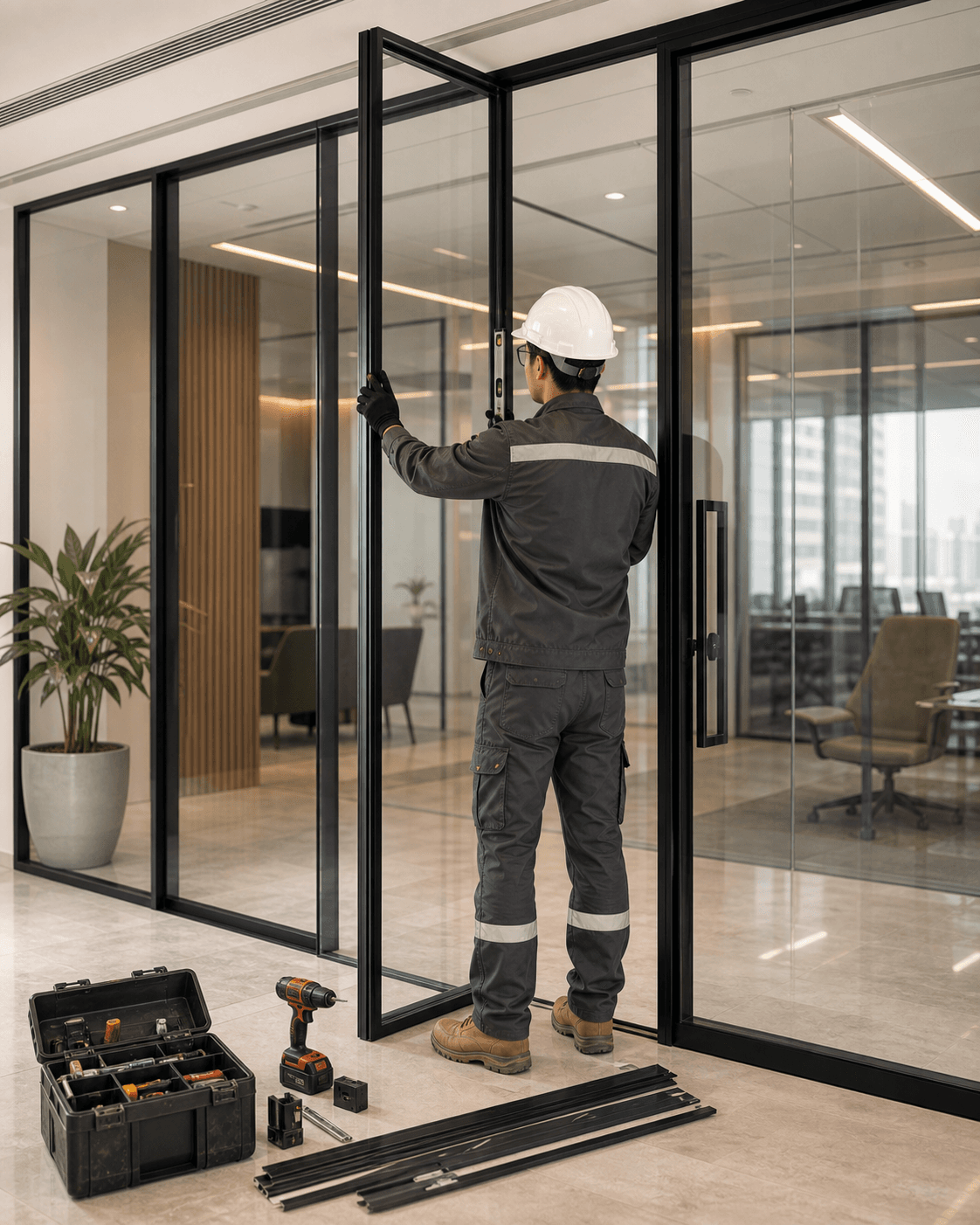 Glass and aluminium installation for a contemporary storefront facade